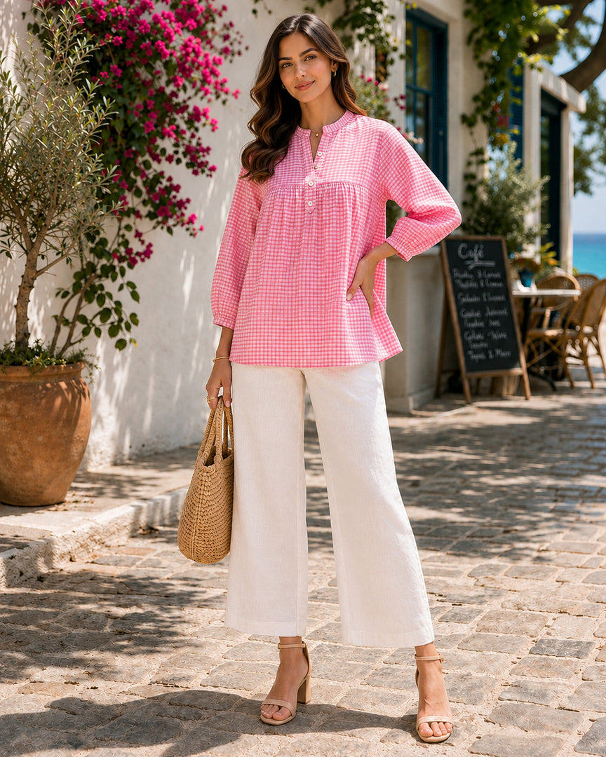 Pink Checked Pure Cotton Top