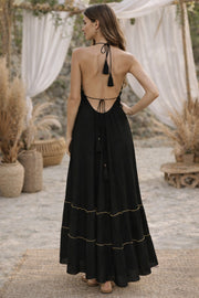 Sencei azara black backless emb rayon dress