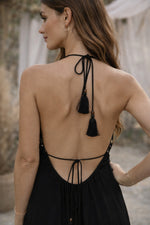 Load image into Gallery viewer, Sencei azara black backless emb rayon dress