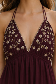 azara wine backless emb rayon dress