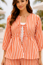 Load image into Gallery viewer, Orange Striped Cotton Short Co-Ord Set
