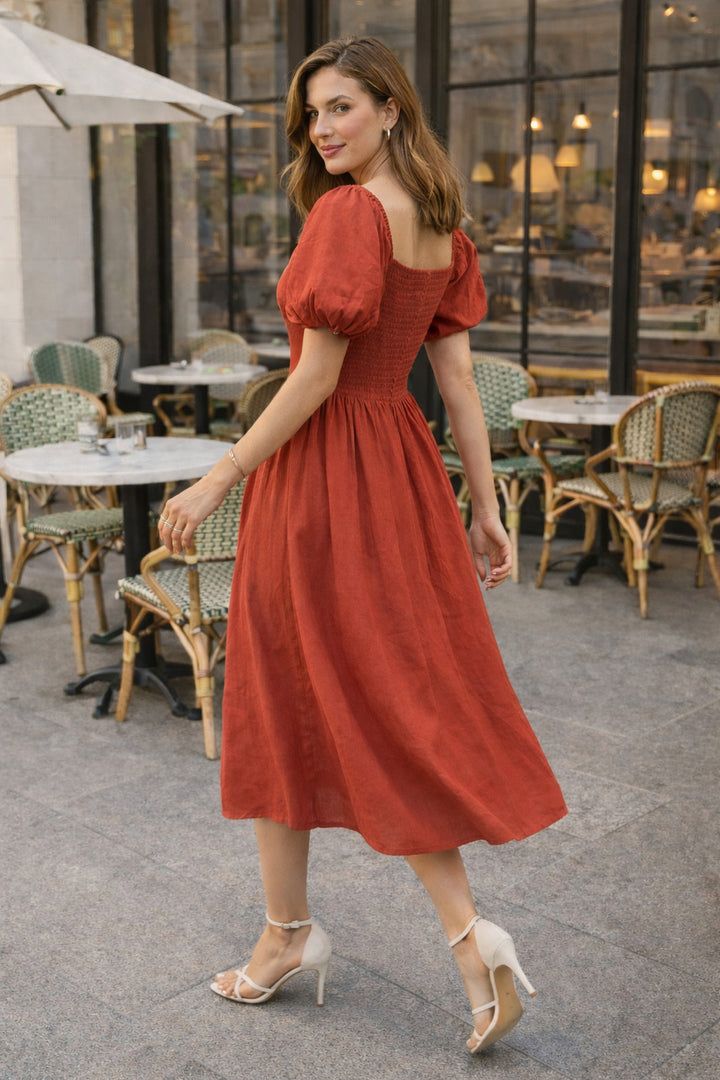 Sencei alora burnt orange emb flex dress