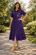 Load image into Gallery viewer, Sencei Deep Purple String Lily Dress