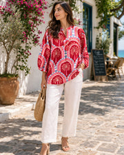 Reddish printed blouse peplum top