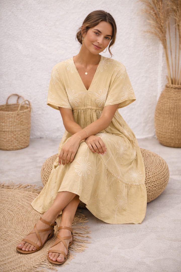 Light beige emb dress