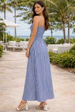 Load image into Gallery viewer, Blue Striped Cotton Tie-Up Maxi Dress