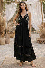 Load image into Gallery viewer, Sencei azara black backless emb rayon dress