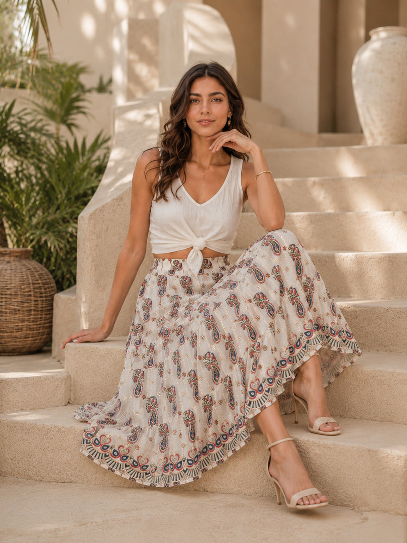 Printed Rayon Crepe Maxi Skirt