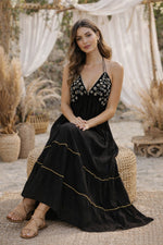 Load image into Gallery viewer, Sencei azara black backless emb rayon dress