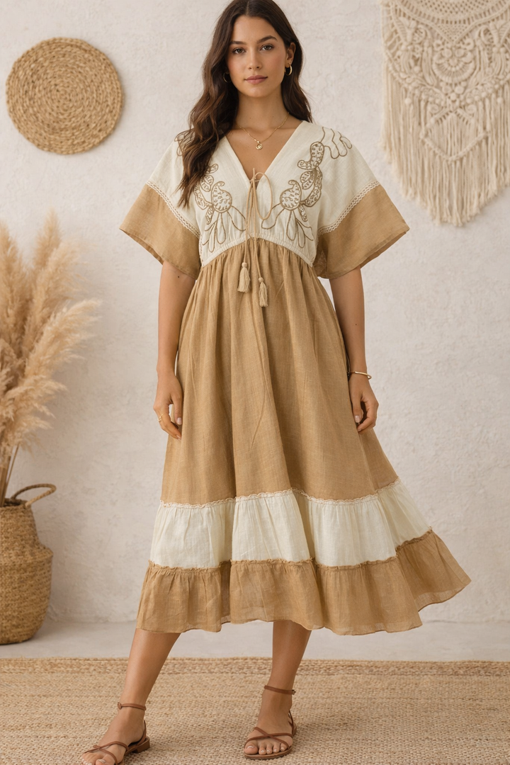 Sencei Rustic Charm Tassel Dress