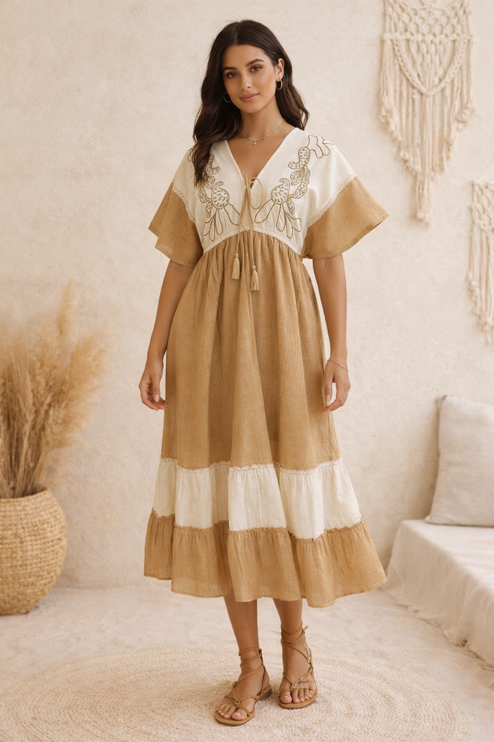 Sencei Rustic Charm Tassel Dress