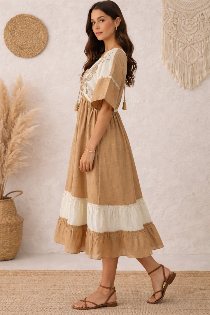 Sencei Rustic Charm Tassel Dress