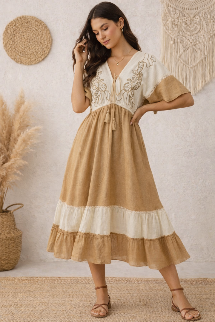 Sencei Rustic Charm Tassel Dress