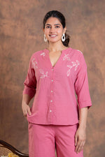 Load image into Gallery viewer, Sencei Women&#39;s Katha Cotton Co-ord Set with Hand Embroidery | Relaxed Fit Top &amp; Bottom | Soft &amp; Breathable Loungewear
