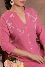 Load image into Gallery viewer, Sencei Women&#39;s Katha Cotton Co-ord Set with Hand Embroidery | Relaxed Fit Top &amp; Bottom | Soft &amp; Breathable Loungewear
