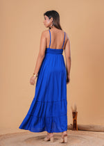 Load image into Gallery viewer, Sencei Women’s Royal Blue Embroidered Rayon Tiered Maxi Dress
