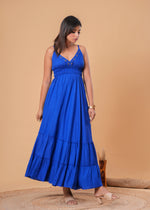 Load image into Gallery viewer, Sencei Women’s Royal Blue Embroidered Rayon Tiered Maxi Dress
