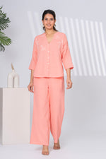 Load image into Gallery viewer, Sencei Women&#39;s Katha Cotton Co-ord Set with Hand Embroidery | Relaxed Fit Top &amp; Bottom | Soft &amp; Breathable Loungewear
