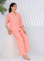 Load image into Gallery viewer, Sencei Women&#39;s Katha Cotton Co-ord Set with Hand Embroidery | Relaxed Fit Top &amp; Bottom | Soft &amp; Breathable Loungewear
