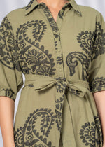 Load image into Gallery viewer, Sencei Handcrafted Cotton Maxi Dress with Embroidered Paisley Motif
