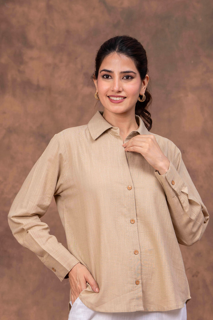 Sencei Women’s Solid Cotton Blend Casual Shirt with Button-Down Front