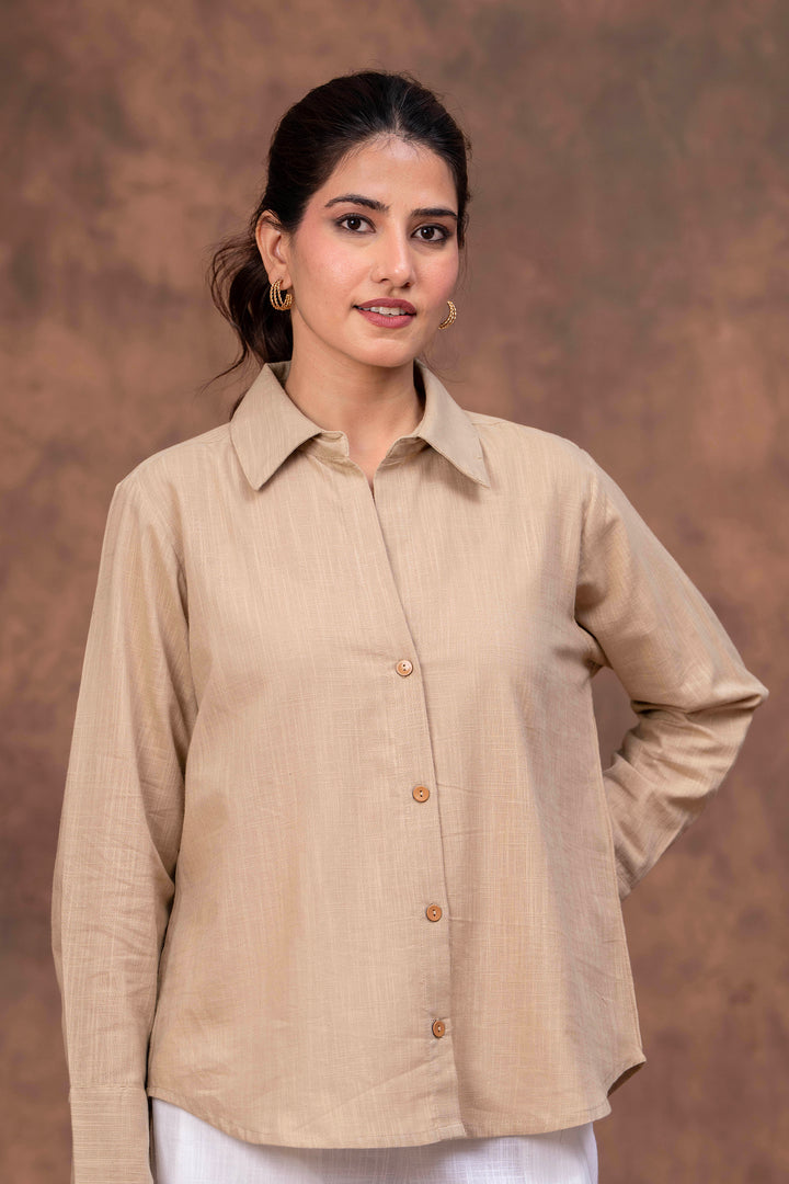 Sencei Women’s Solid Cotton Blend Casual Shirt with Button-Down Front