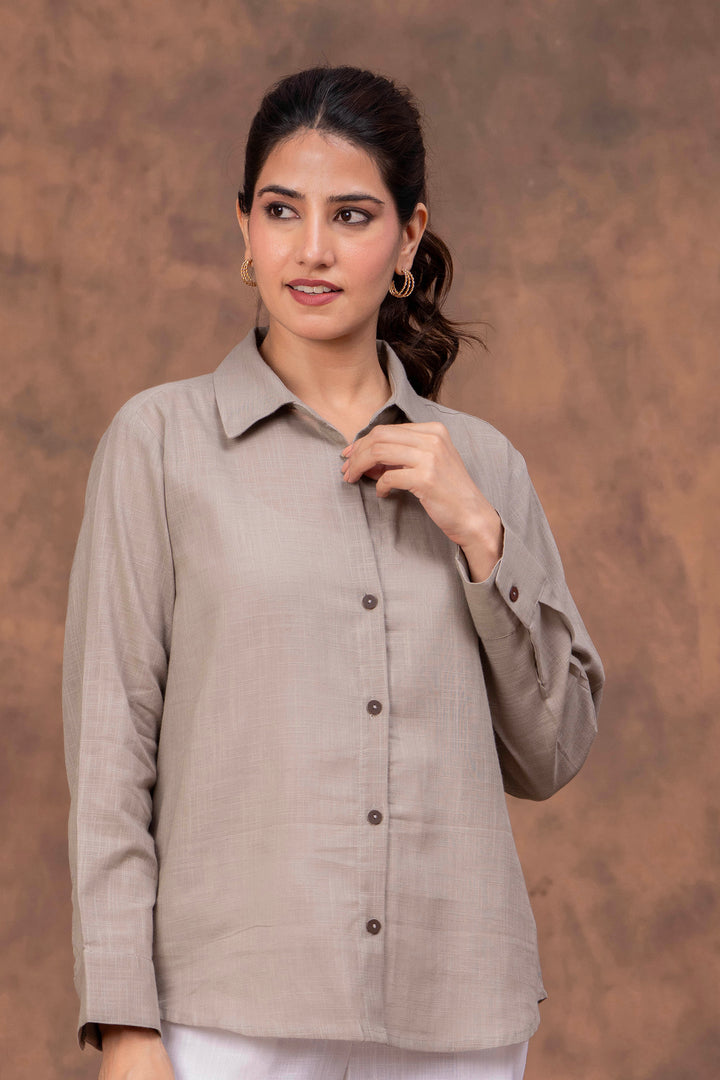 Sencei Women’s Solid Cotton Blend Casual Shirt with Button-Down Front