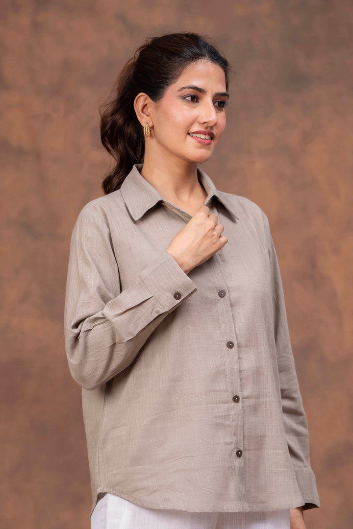 Sencei Women’s Solid Cotton Blend Casual Shirt with Button-Down Front
