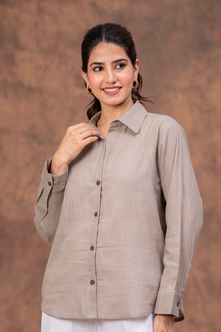 Sencei Women’s Solid Cotton Blend Casual Shirt with Button-Down Front