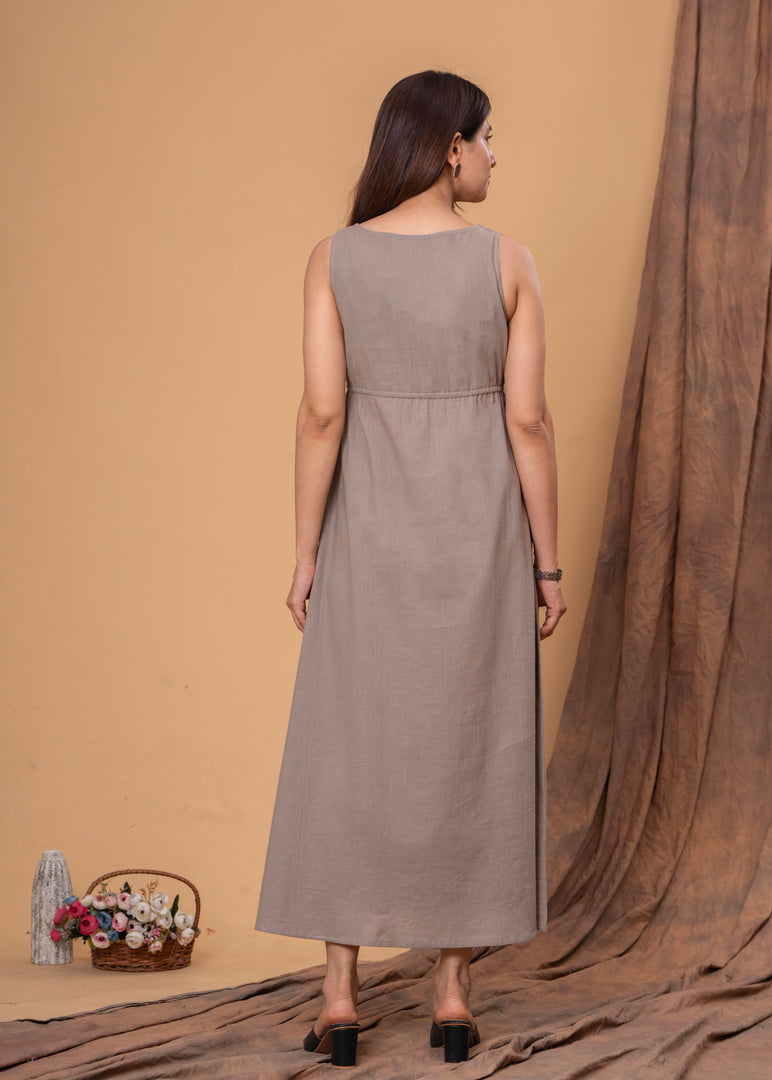 Sencei Embroidered Cotton Blend Sleeveless Maxi Dress