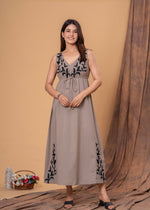 Load image into Gallery viewer, Sencei Embroidered Cotton Blend Sleeveless Maxi Dress
