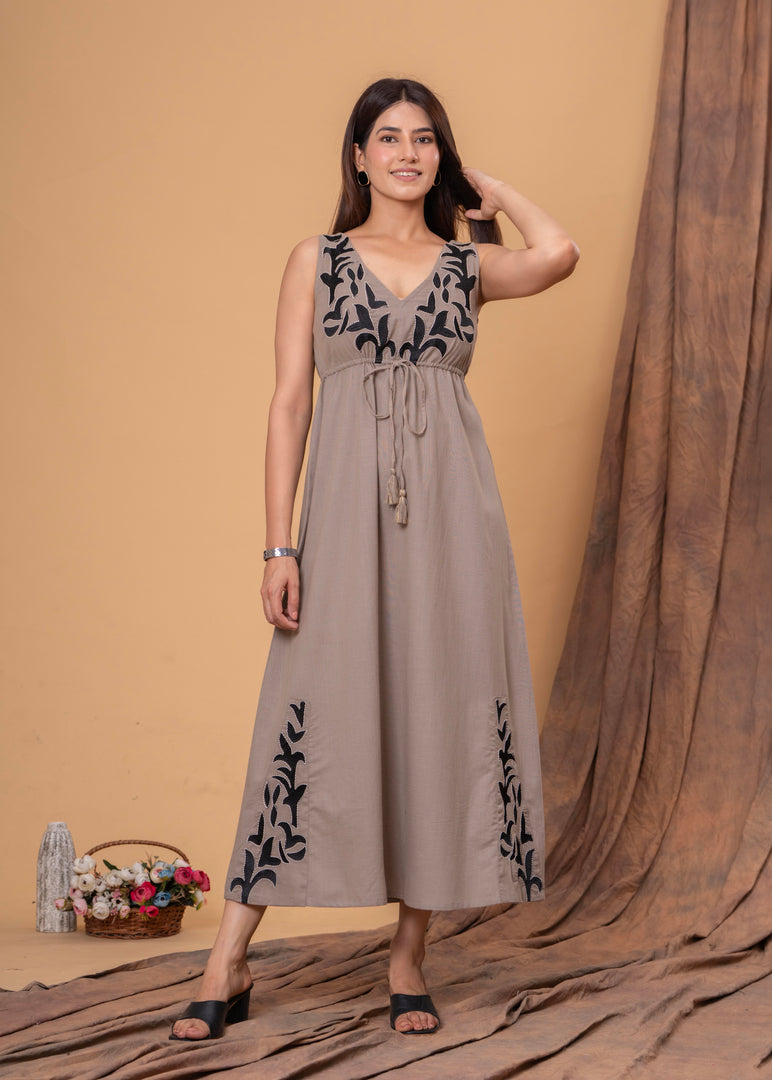 Sencei Embroidered Cotton Blend Sleeveless Maxi Dress