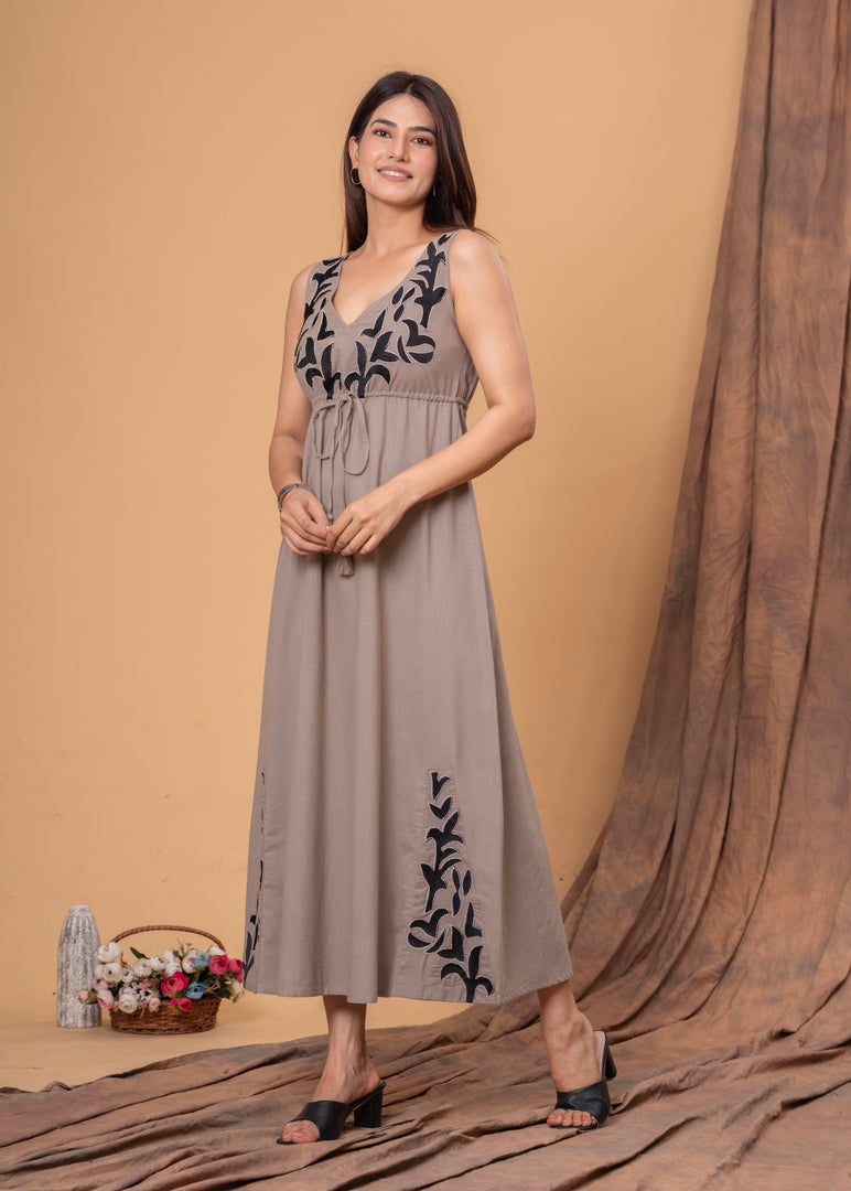 Sencei Embroidered Cotton Blend Sleeveless Maxi Dress