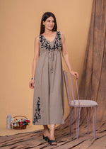 Load image into Gallery viewer, Sencei Embroidered Cotton Blend Sleeveless Maxi Dress
