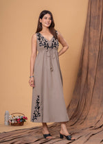 Load image into Gallery viewer, Sencei Embroidered Cotton Blend Sleeveless Maxi Dress
