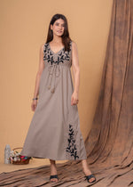 Load image into Gallery viewer, Sencei Embroidered Cotton Blend Sleeveless Maxi Dress
