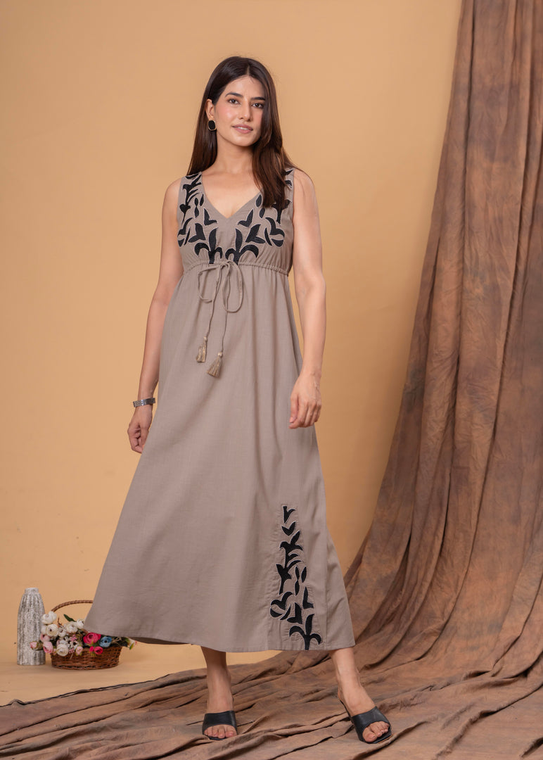 Sencei Embroidered Cotton Blend Sleeveless Maxi Dress