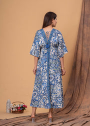 Sencei Women's Silk Printed Kaftan Maxi Dress | Elegant V-Neck Kimono Sleeve Lounge Wear for Summer & Resort