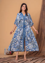 Load image into Gallery viewer, Sencei Women&#39;s Silk Printed Kaftan Maxi Dress | Elegant V-Neck Kimono Sleeve Lounge Wear for Summer &amp; Resort
