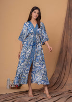 Load image into Gallery viewer, Sencei Women&#39;s Silk Printed Kaftan Maxi Dress | Elegant V-Neck Kimono Sleeve Lounge Wear for Summer &amp; Resort

