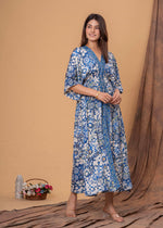 Load image into Gallery viewer, Sencei Women&#39;s Silk Printed Kaftan Maxi Dress | Elegant V-Neck Kimono Sleeve Lounge Wear for Summer &amp; Resort
