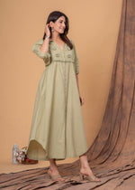 Load image into Gallery viewer, Sencei Puff Sleeve Cotton Button-Down Midi Dress
