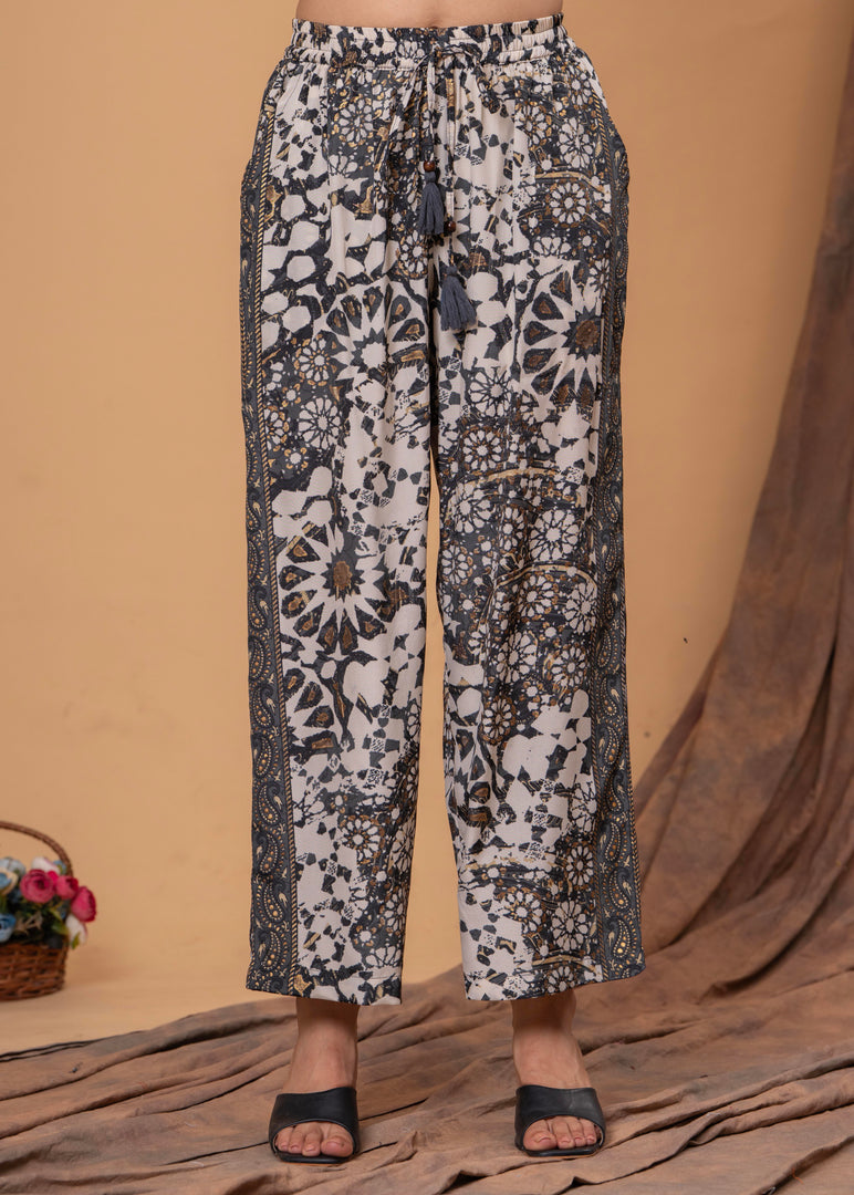 Sencei Women's Viscose Printed Co-Ord Set | Button-Down Shirt & Wide-Leg Pants | Designer Two-Piece Outfit