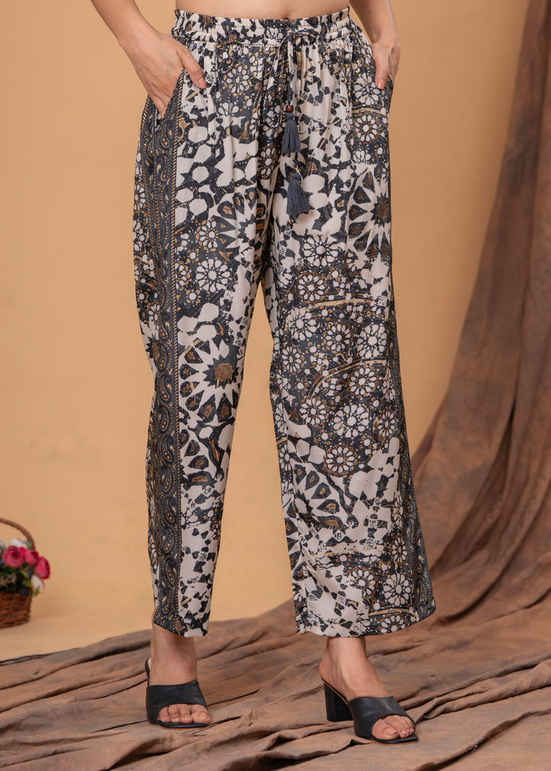 Sencei Women's Viscose Printed Co-Ord Set | Button-Down Shirt & Wide-Leg Pants | Designer Two-Piece Outfit