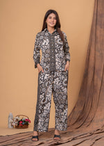 Load image into Gallery viewer, Sencei Women&#39;s Viscose Printed Co-Ord Set | Button-Down Shirt &amp; Wide-Leg Pants | Designer Two-Piece Outfit
