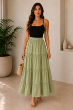 Load image into Gallery viewer, Sencei women pure cotton maxi tiered skirt