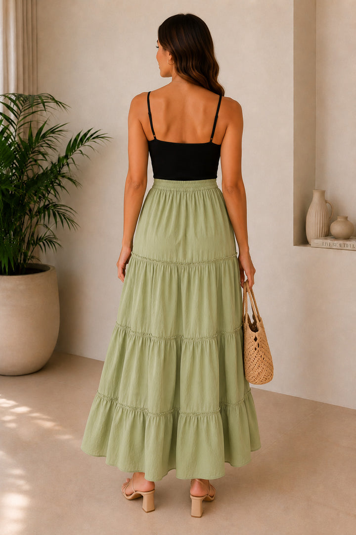 Sencei women pure cotton maxi tiered skirt
