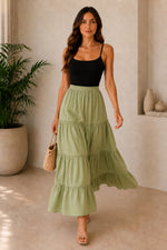 Load image into Gallery viewer, Sencei women pure cotton maxi tiered skirt