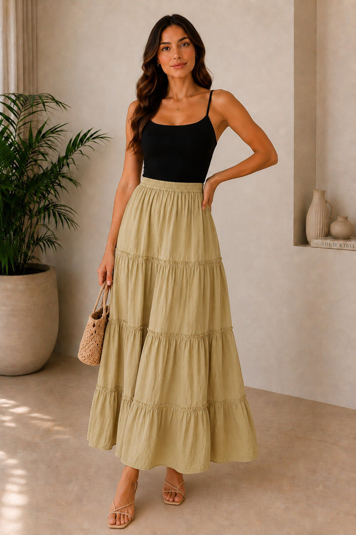 Sencei women pure cotton maxi tiered skirt