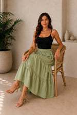 Load image into Gallery viewer, Sencei women pure cotton maxi tiered skirt